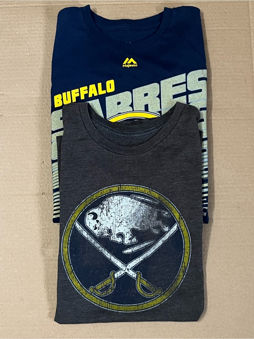 Lot Of Two 2 Buffalo Sabres Tshirts NHL Hockey Majestic Old Time Hockey Small